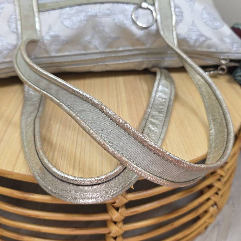 Coach Poppy Glam Tote Bag G0973-14439 – Shimmer Silver Op Art Metallic Signature - Picture 7 of 16